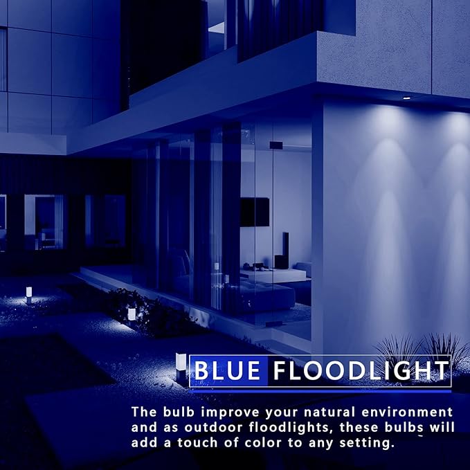 PAR38 Flood Lights Outdoor,Dimmable LED Flood Light Bulbs,20W(Equivalent to 200W),E26 Base,Outdoor Porch,Holiday Lighting,LED Flood Light Bulb for Halloween,Christmas,4 Pack Blue