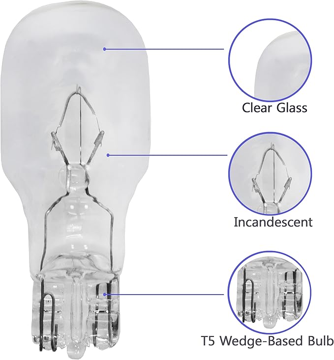 Diximus Landscape Light Bulbs - 20 Pack - 12V 7W Low Voltage T5 Wedge Base - Compatible With Malibu Lights - For Patio Garden (Clear)