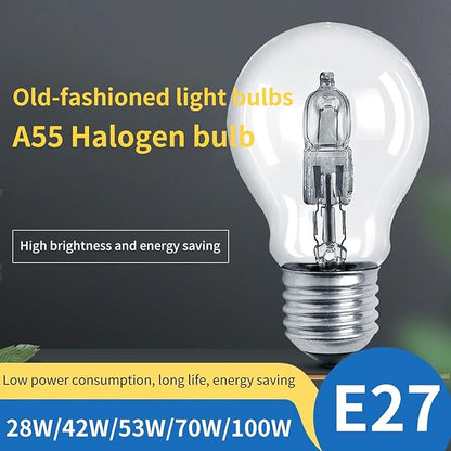 10pcs A55 E27 Halogen Lamp 220V 28W 42W 53W 70W 100W 96 * 55mm 2700K Halogen Bulb Clear Replacement Fit for Incandescent Lamp(53W)