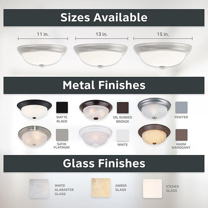 DESIGNERS FOUNTAIN Reedley 2-Lights Flush Mount Ceiling Light, 11 Inch Lighting Fixture for Kitchen, Bedroom, Bathroom, and Hallway, Pewter with Etched Glass, 1257S-PW-W