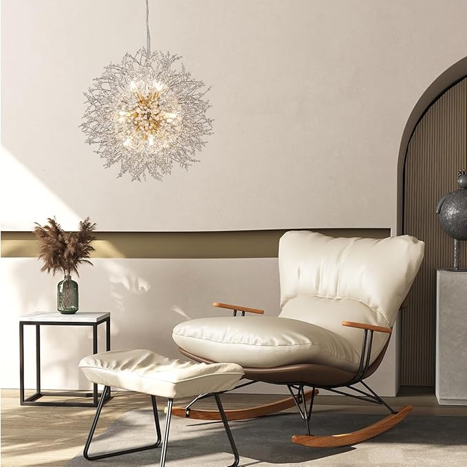 Modern Dandelion Chandelier, 12 Lights Gold Firework Chandelier for Dining Room, Crystal Pendant Light Fixture Sputnik Chandeliers for Entryway, Hallway