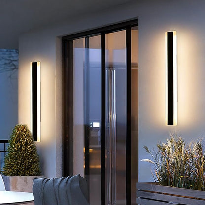 Mikeru 2Pack 23.6inch Outdoor Light Fixtures, 3000/4500/6000K 3 Color Modern Black Linear Wall Lights Front Porch Light Wall Mounted Led Lighting for Basement, Shop,Garage Non-Dimmable