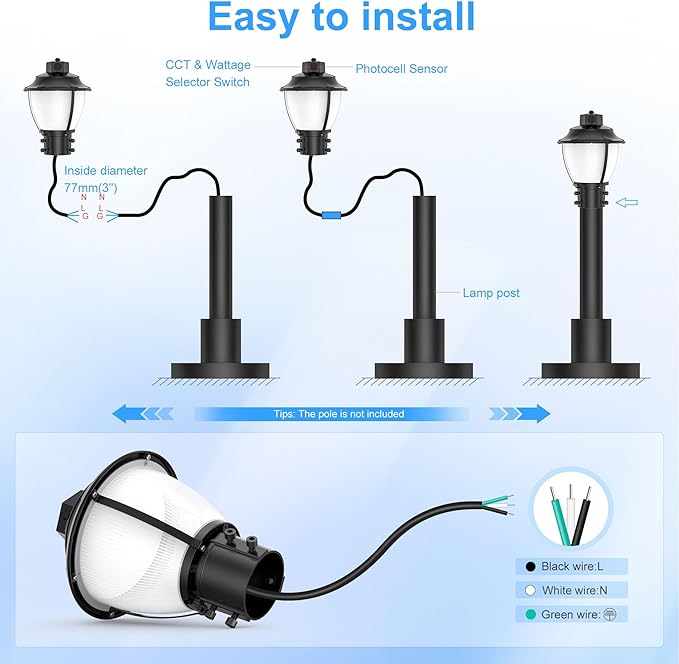 BBESTLED LED Post Top Light with Dusk to Dawn Photocell, ETL&DLC Listed 100W/80W/60W LED Pole Area Lights 5000K/4000K/3000K Outdoor Post Lights for Parking Lot Yard Garden, IP65 Waterproof AC100-277V