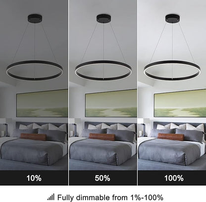 Modern Led Chandelier, 1 Ring Contemporary Led Chandelier Circular Pendant Light, Black Dimmable Hanging Ceiling Light Fixture for Living Room Dining Room Bedroom Kitchen