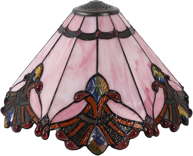Bieye S10992 Tiffany Style Stained Glass Baroque Lampshade (17-inch Wide Pink)