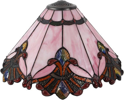 Bieye S10992 Tiffany Style Stained Glass Baroque Lampshade (17-inch Wide Pink)