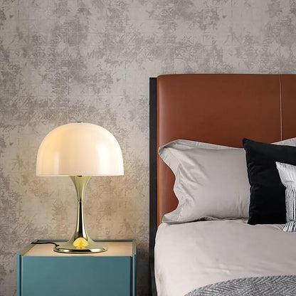 Modern Sleek Table Lamp for Bedroom, 3-Light LED End Table Lamp for Living Room, Office, Milky White Acrylic Shade Metal Mushroom Desk Lamp for Bedside Night Light, Gold Base
