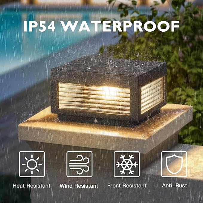 Outdoor Post Lights, 9.84" Hard Wired Column Pillar Light Waterproof Modern Lamp Posts AC100-240V LED Square Lantern for Fence Driveway Patio Garden Backyard