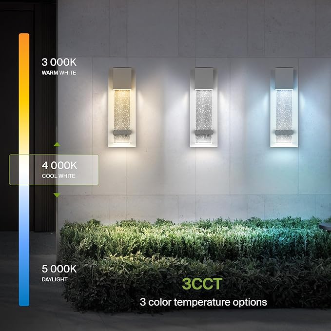 ASD LED 13" Bubble Glass Wall Light Fixture, Outdoor & Indoor Seeded Sconce | 3CCT, Waterproof, Dimmable, ETL Listed | 12W 500LM 3000-5000K 120V | Exterior Lantern, Porch Lighting | White, 2 Pack