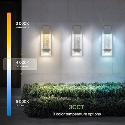 ASD LED 13" Bubble Glass Wall Light Fixture, Outdoor & Indoor Seeded Sconce | 3CCT, Waterproof, Dimmable, ETL Listed | 12W 500LM 3000-5000K 120V | Exterior Lantern, Porch Lighting | White, 2 Pack