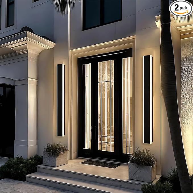 Yaohong 48 inch Outdoor Long Wall Lights for House, 2 Pack LED Dimmable Black Exterior Wall Sconce IP65 Waterproof Outdoor Porch Lights Wall Mount for Living Room Patio Corridor Courtyard