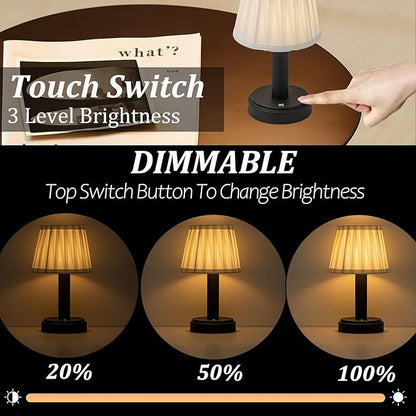 11 Inch Modern Type-C Rechargeable Cordless LED Table Lamp Industrial Dimmable Touch Mini Desk Lamp in Matte Black with Fabric Shade for Bedroom Living Room