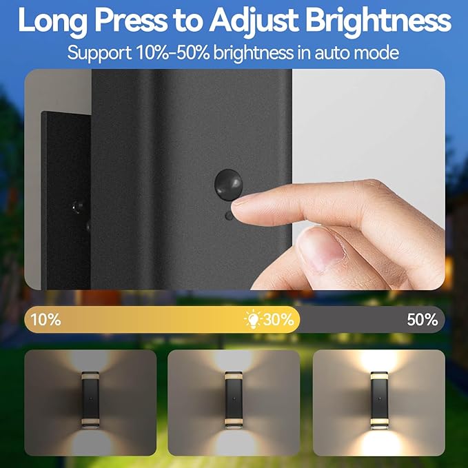 SHIMR Motion Sensor Outdoor Wall Lights 2 Pack, Modern Dusk to Dawn Up Down Sconce with 3 Modes, WaterprExterior Lighting Fixtures for Porch Garage Patio, 3000K LED Bulb Included, Black Finish