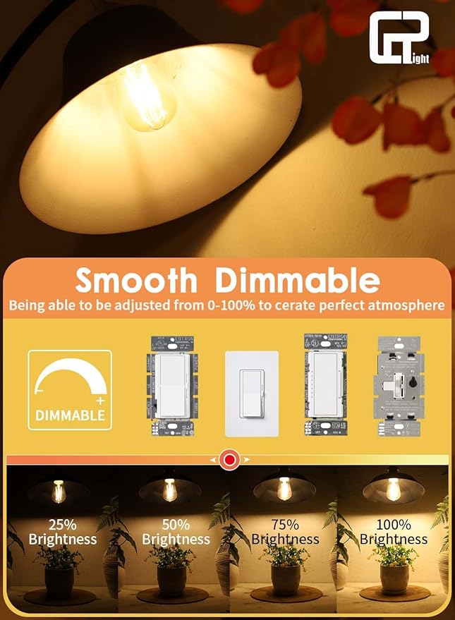 CRLight Dimmable ST58 Antique Vintage Style LED Edison Bulbs, 8W 80W Incandescent 800LM Equivalent, 2700K Warm Amber, ST19 Gilded Glass E26 Base Decorative Light, 8 Pack