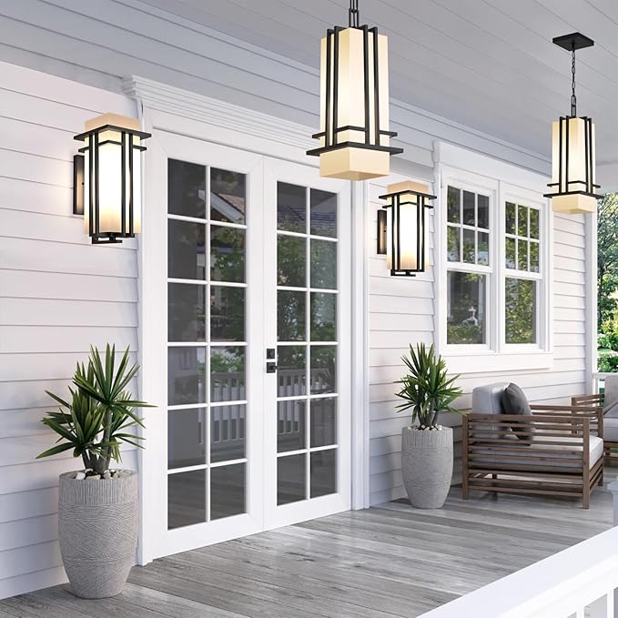 Outdoor Pendant Light Fixture - Aluminum Exterior Hanging Lantern, Outdoor Hanging Light with Black Adjustable Chain Outdoor Pendant Lights for Porch Patio (Max 47.44''H, 1 pc)