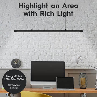 LED Linear Pendant Light, Office Light, Flicker-Free, Dimmable, Modern Ceiling Lighting for Bedroom Dining Room Table, 20W 5000K Cold Light 47.2" Black