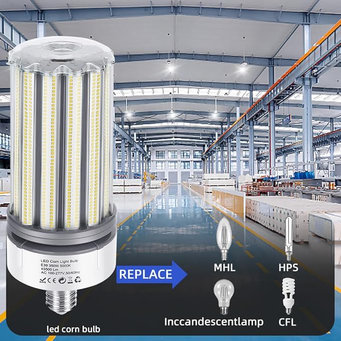 350W LED Corn Bulb E39 Mogul Base 2 Pack, 1400W Equivalent Bulbs, 45,500 Lumen Replacement Metal Halide/HID/HPS,5000K Daylight for Large Area Lights Gym Warehouse Parking Bay Light