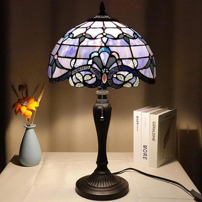 TL0015 Blue Baroque Tiffany Table Lamp Stained Glass Reading Desk Light 12 X 21.5 Inches for Bedroom Living Room, Handcrafted Artwork for Home Office, LED Bulb Included (Blue Baroque)