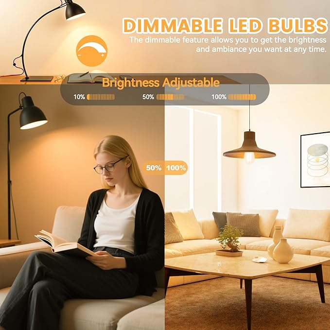 Brightever Dimmable Amber Light Bulbs 60 Watt Equivalent, 2200K Warm Light Vintage LED Edison Bulbs, 850LM, 90+CRI, 7W ST58 E26 LED Bulb, Clear Glass Antique Decorative Lights Bulb for Room, 6-Pack