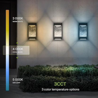 ASD LED 12" Bubble Glass Wall Light Fixture, Outdoor & Indoor Seeded Sconce | 3CCT, Waterproof, Dimmable, Up-Down Glow, ETL Listed | 22W 500LM 3000-5000K 120V | Exterior Porch Lighting | Black, 4 Pack