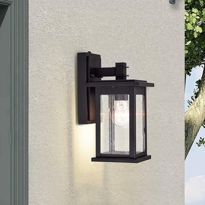 MICSIU Dusk to Dawn Sensor Outdoor Lighting Fixture, Textured Black Exterior Wall Sconce with Clear Seedy Glass, 12.25 Inch Outside Wall Lights for House,Garage, Patio, Doorway, Pathway, Balcony