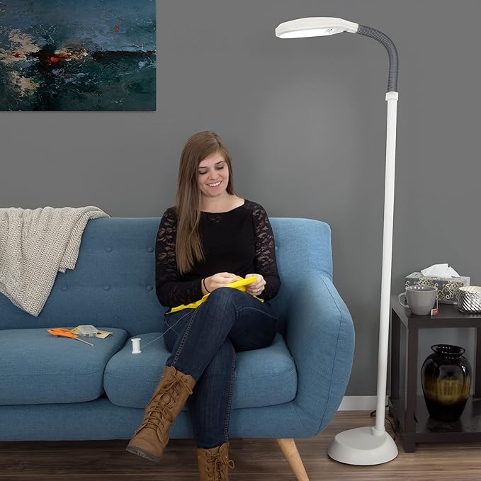 Bedford Home Floor Lamp - Full Spectrum Natural Sunlight Lamp with Bendable Neck - Reading, Craft, Studying, and Esthetician Light (Beige)