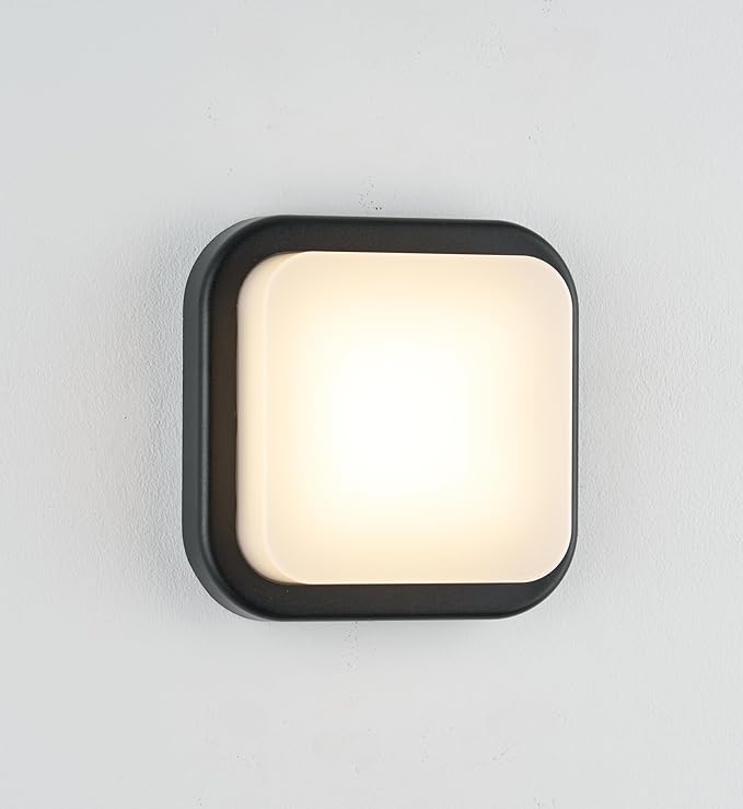 LANFU LED Modern Square Outdoor Wall Sconce Light 3000K Outside Light for House Patio, Black Warm White, IP64 Waterproof Exterior Wall（7inch）