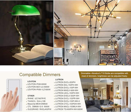 T10 Led Long Bulbs,8W Dimmable Tubular Bulb,75 Watt Equivalent,E26 Edison Style Vintage LED Filament Light Bulb,3000K Soft White,8.9in(225mm),4-Pack.