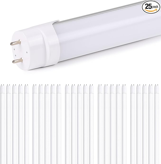 H&B Luxuries 25-Pack T8 LED 4FT Type A+B Light Bulbs 18W, 2300LM, G13 Base,Plug and Play or Ballast Bypass,T8 T10 T12 Fluorescent Bulbs Replacement, UL & DLC (5000K)