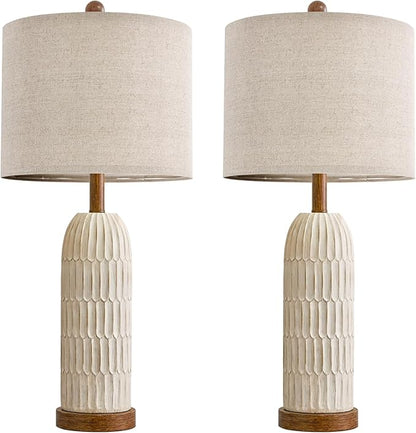 OYEARS 26.5" Table Lamps Set of 2 with USB A+C Charging Ports for Bedroom Living Room Farmhouse Bedside End Lamps Rustic Nightstand Lamps, Brown