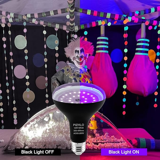 2 Pack 15W LED Black Light Bulbs, BR30 E26 Black Shell Blacklight LED Bulb, 385-400nm, Glow in The Dark for Blacklight Party, Body Paint, Fluorescent Poster, Halloween Decoration