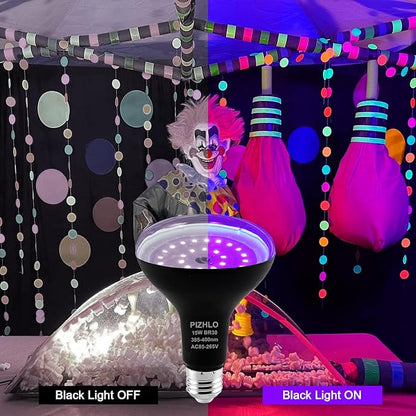 2 Pack 15W LED Black Light Bulbs, BR30 E26 Black Shell Blacklight LED Bulb, 385-400nm, Glow in The Dark for Blacklight Party, Body Paint, Fluorescent Poster, Halloween Decoration