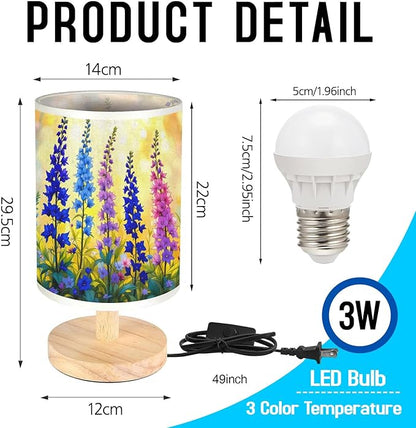 Larkspur Table Lamp LED 3-Color Pressed Bedside, Larkspur Shade Lamp with Wood Base for Bedroom Living Room Desk Office