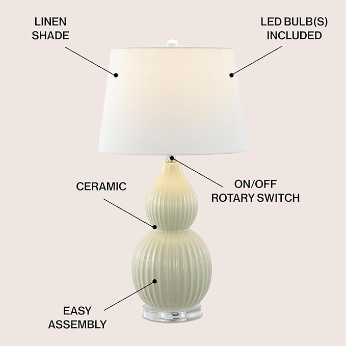 JONATHAN Y JYL8019C Thatcher 28.25" Ceramic LED Table Lamp Contemporary Transitional Bedside Desk Nightstand Lamp for Bedroom Living Room Office College Bookcase LED Bulb Included, Light Olive