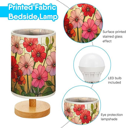 Geranium Table Lamp LED 3-Color Pressed Bedside, Geranium Shade Lamp with Wood Base for Bedroom Living Room Desk Office
