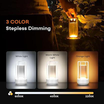 Portable Table Lamp for Indoor/Outdoor, Rechargeable Cordless Desk Lamp with Touch Sensor, 3 Way Dimmable Suitable for Bars/Cafes/Restaurants/Bedrooms/Camping Sites (White)