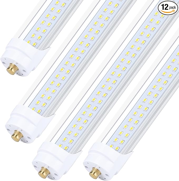 (12-Pack),T8/T10/T12 8FT LED Tube Light, Single Pin FA8 Base, 100W 6000LM 15000K Cold White, 180 Degree Flat Shaped LED Fluorescent Bulb (250W Equiv.), Clear Cover, Dual-Ended Power