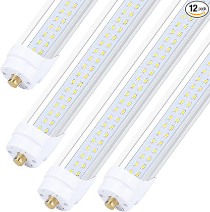 (12-Pack),T8/T10/T12 8FT LED Tube Light, Single Pin FA8 Base, 100W 6000LM 15000K Cold White, 180 Degree Flat Shaped LED Fluorescent Bulb (250W Equiv.), Clear Cover, Dual-Ended Power