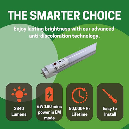 E2 LIGHTING 4ft T8 LED Bulbs, LED Fluorescent Tube Replacement 4ft, T8 LED with Emergency Battery, 5 CCT Tunable 27K-50K, 6W, 120-277V, Ideal for Office and Warehouse-5 Pack