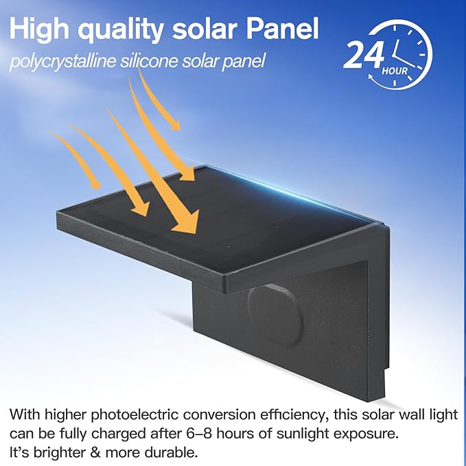 Solar Sconce Lights Outdoor Waterproof, Modern Solar Wall Lights Outdoor, Luxury Aluminum Model, Wireless Porch Patio Wall Light Fixture, Automatic Light On Off, Black