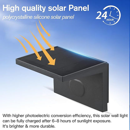 Solar Sconce Lights Outdoor Waterproof, Modern Solar Wall Lights Outdoor, Luxury Aluminum Model, Wireless Porch Patio Wall Light Fixture, Automatic Light On Off, Black