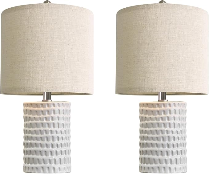 PORTRES 18.25" Modern Ceramic Table Lamps Set of 2 for Bedroom White Desk Lamps Bedside Lamps for Living Room Study Room Office Dorm Farmhouse Decor Nightstand Lamp End Small Table Lamps
