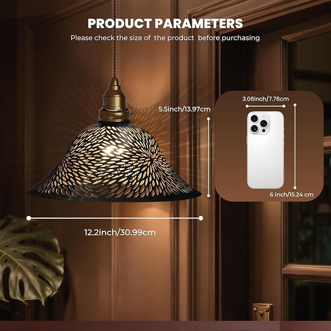 Ceiling Fan Light Covers, Pendant Light Shade Replacement with 1.65" Fitter, ALUCSET 5.5" Height and 12.2" Diameter, Metal Bell Cover for Chandelier Wall Sconces Etched Chrysanthemum Bronze and Gold