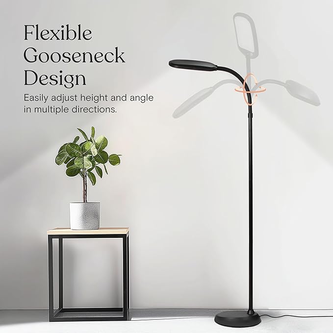 Brightech Litespan Slim LED Floor Reading Lamp - Tall with Adjustable Gooseneck, Dimmable for Living Rooms, Offices & Bedrooms - Black