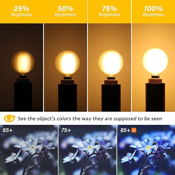 G16.5 LED Light Bulb 40w Equal 4W Type G Bulb,Dimmable Frosted E12 Globe Bulb,Round Candelabra Light Bulbs for Chandelier,Bathroom Vanity,Pendant,Warm White 2700K 400LM,Pack of 6