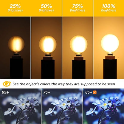 G16.5 LED Light Bulb 40w Equal 4W Type G Bulb,Dimmable Frosted E12 Globe Bulb,Round Candelabra Light Bulbs for Chandelier,Bathroom Vanity,Pendant,Warm White 2700K 400LM,Pack of 6