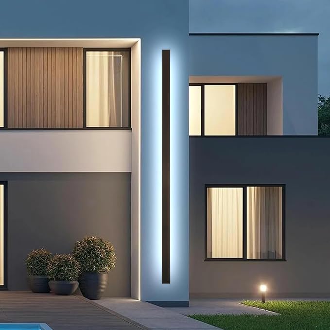 Modern Outdoor Lights Fixture,92.5inch Exterior Porch Lights Fixture Wall Mount,Dimmable Rectangular Black Linear Long LED Outdoor Entrance Wall Sconce Lighting for Garage,Front Door