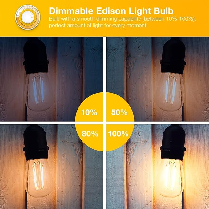 DAYBETTER 6 Pack Vintage LED Edison Bulbs, E26 Dimmable LED Bulb, 60 watt Equivalent, ST58 Antique Filament Light Bulbs with Warm White 2700K, Brightness 8W, 800LM, 80+ CRI, Clear Glass