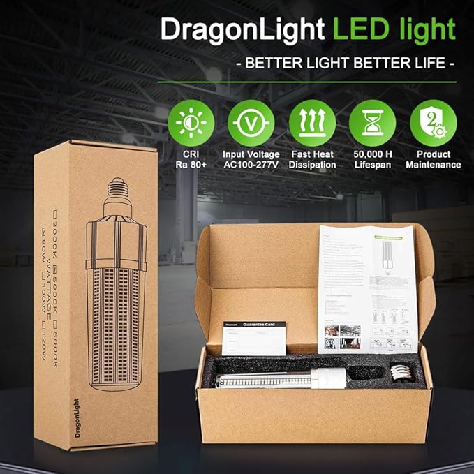 DragonLight 60W Corn LED Light Bulb (200 Watt Metal Halide/HID/HPS Replacement) E26/E39 Large Mogul Base LED Lamp 6000K Daylight 7,200LM