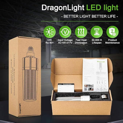 DragonLight 60W Corn LED Light Bulb (200 Watt Metal Halide/HID/HPS Replacement) E26/E39 Large Mogul Base LED Lamp 6000K Daylight 7,200LM